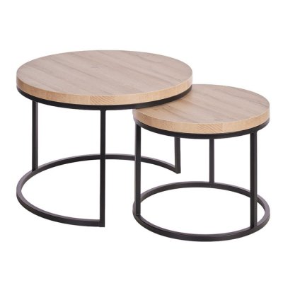 Table basse gigogne aspect bois finition french oak pi&egrave;tement m&eacute;tal n