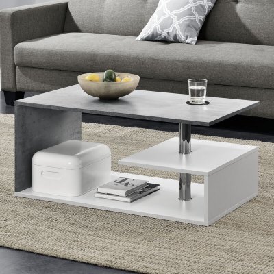 Table Basse Haarlem 90 x 50 x 41 cm Blanc Effet B&eacute;ton [en.casa]