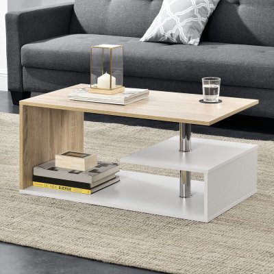 Table Basse Haarlem 90 x 50 x 41 cm Blanc Effet Ch&ecirc;ne [en.casa]