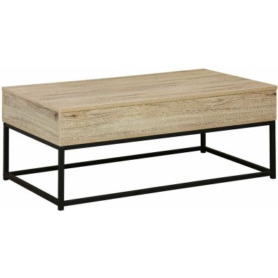 Table basse industrielle m&eacute;tal et effet bois avec plateau relevable