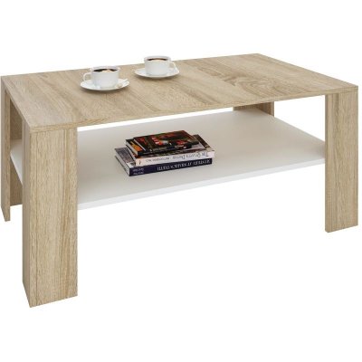 Table basse LORIENT, en m&eacute;lamin&eacute; d&eacute;cor ch&ecirc;ne sonoma et blanc mat 