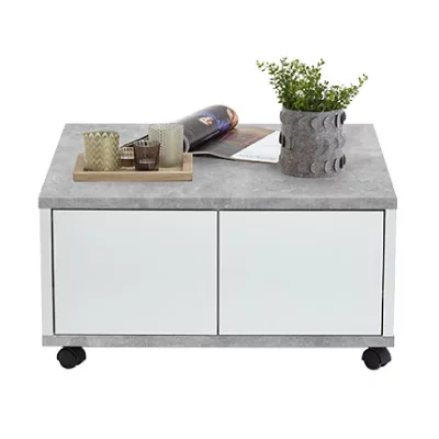 Table Basse Mobile 70x70x35,5 cm B&eacute;ton et Blanc Brillant Gris - FMD