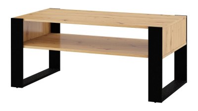 Table basse NUKA F 110 x 60 cm en ch&ecirc;ne artisan noir avec &eacute;tag&egrave;re