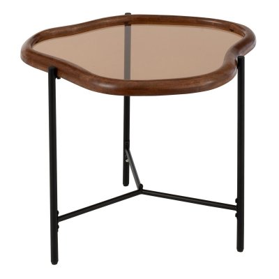 Table basse organique 64x45x48 cm en verre fum&eacute; et bois