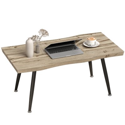 Table Basse Organique Acier Noir &Eacute;pais Plateau Effet Bois Clair