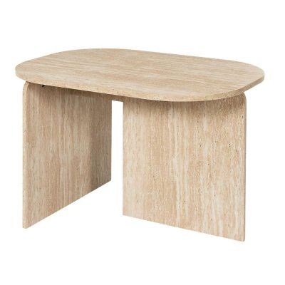 Table Basse Ovale Plateau Et Pi&eacute;tements En Mdf Aspect Travertin - Vertina