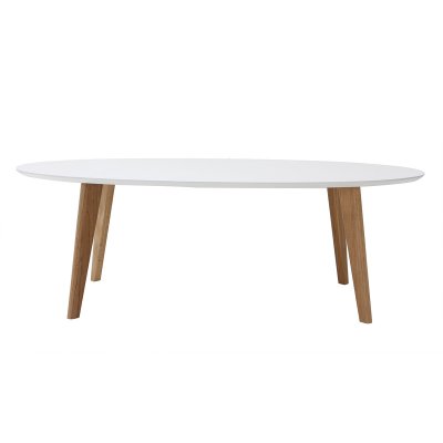 Table basse ovale scandinave blanc et bois clair ch&ecirc;ne L120 cm EKKA