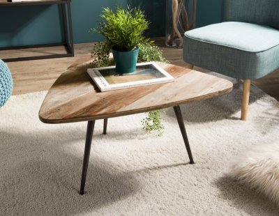 Table basse ovoide 75 cm bois de Teck recycl&eacute; et m&eacute;tal - SIANA