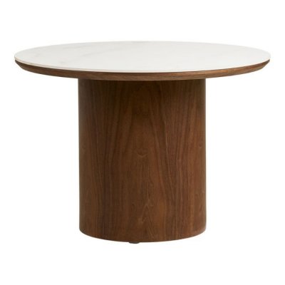 Table basse plateau c&eacute;ramique aspect marbre pied fr&ecirc;ne teint&eacute; Marron &Oslash;60cm H42cm