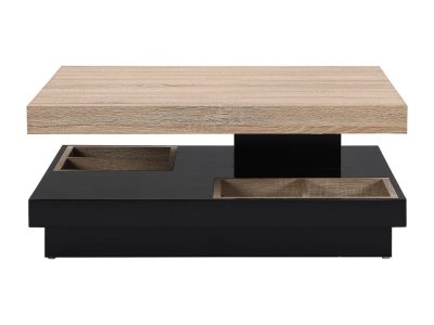 Table basse - Plateau pivotant - MDF laqu&eacute; noir et naturel - FAUSTO