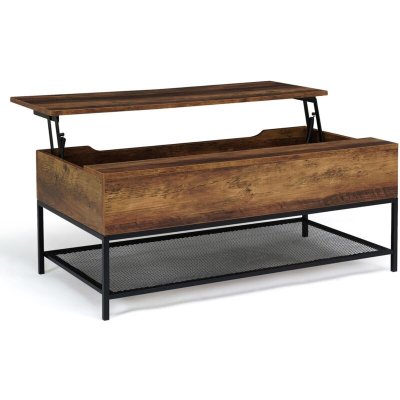 Table basse plateau relevable HAMILTON avec &eacute;tag&egrave;re inf&eacute;rieure design industriel