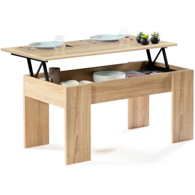 Table basse plateau relevable TARA bois imitation h&ecirc;tre - Naturel