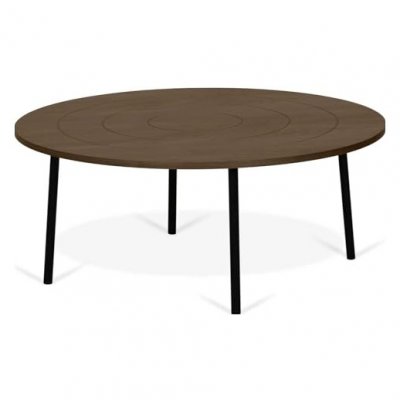 Table basse PLY 80 Noyer et pieds m&eacute;tal noir 80 X 80 - TEMAHOME