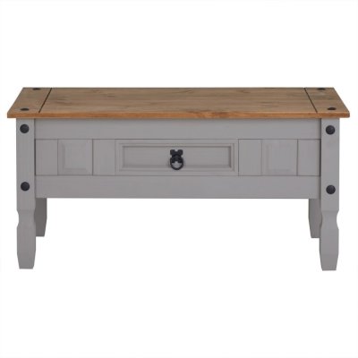 Table basse RAMON avec 1 tiroir, style mexicain en pin massif gris et brun