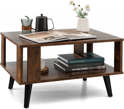 Table Basse Rectangulaire &agrave; 2 Niveaux 70 x 50 x 41 CM Table d'Appoint avec Patins Antid&eacute;rapants Styl