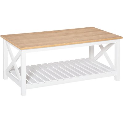 Table basse rectangulaire &eacute;tag&egrave;re &agrave; lattes plateau ch&ecirc;ne clair blanc