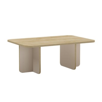 Table basse rectangulaire m&eacute;lamin&eacute; plateau imitation bois pieds beige