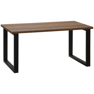 Table basse rectangulaire style industriel m&eacute;tal noir aspect bois noyer