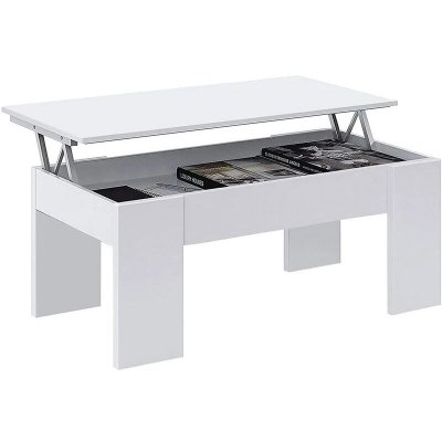 Table basse relevable avec rangement bois m&eacute;lamin&eacute; blanc doppy 100 cm