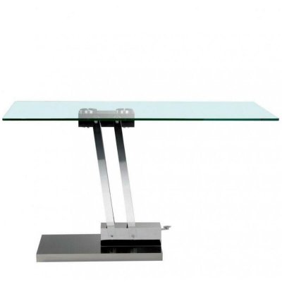 Table basse relevable BRAVO en verre transparent structure chrom&eacute;e