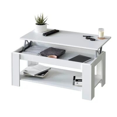 Table basse relevable coloris blanc artic - longueur 102 cm x hauteur 43-54 cm x profondeur 50 cm
