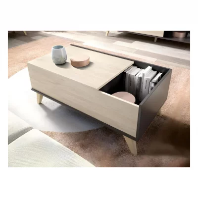 Table basse relevable kolyma - 1 niche - coloris : ch&ecirc;ne & anthracite