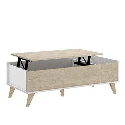 Table basse relevable kolyma - 1 niche - coloris : ch&ecirc;ne & blanc
