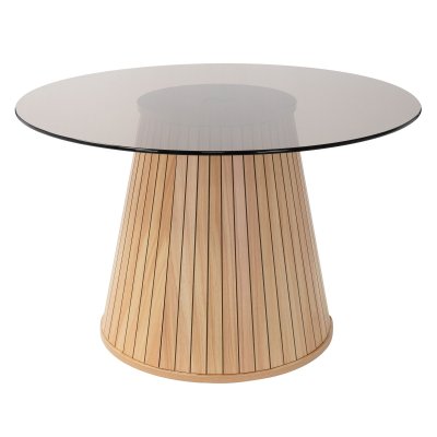 Table Basse Ronde 80 Cm Plateau En Verre Aspect Bois Mobilier Pour Caf&eacute; Et Th&eacute;