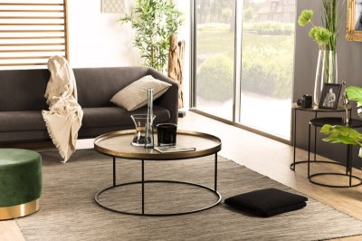 Table basse ronde 88cm aluminium dor&eacute; pieds ronds - JANICE