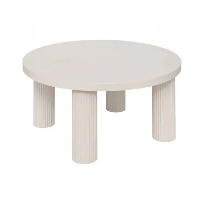Table basse ronde avec 3 pieds effet cannel&eacute;, coloris Ivoire - Diam&egrave;tre 70 x Hauteur 35 cm