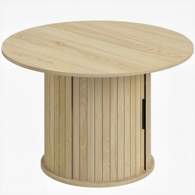 Table Basse Ronde Avec Rangement Porte Coulissante &Agrave; Lattes Naturel