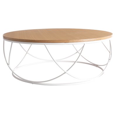 Table basse ronde bois et m&eacute;tal blanc d80 x h30 cm lace