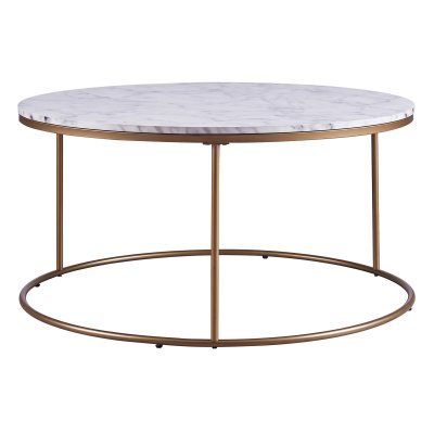 Table basse ronde en bois effet faux marbre pieds m&eacute;tal dor&eacute; laiton Versanora Marmo VNF-00075