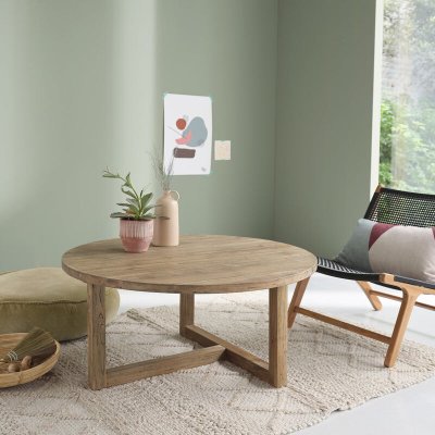 Table basse ronde en teck recycl&eacute; massif &Oslash; 100 cm CARGO