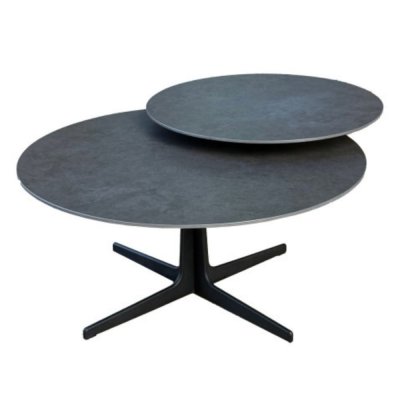 Table basse ronde plateau pivotant c&eacute;ramique finition acier marron