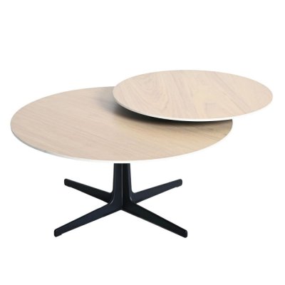 Table basse ronde plateau pivotant c&eacute;ramique finition ch&ecirc;ne