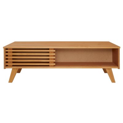 Table basse SEAN avec niches, en pin massif finition teint&eacute;e/cir&eacute;e