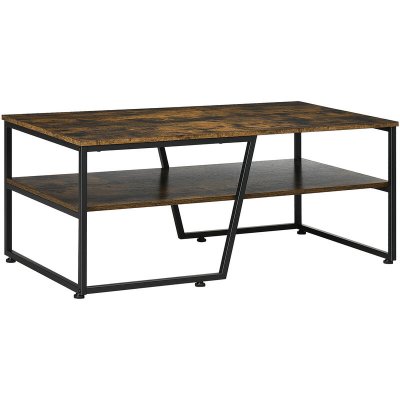 Table basse style industriel &eacute;tag&egrave;re acier noir aspect bois vieilli
