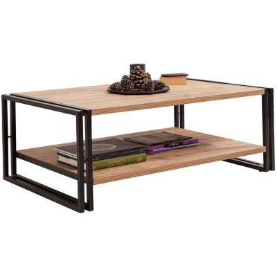 Table basse style industriel senlid l110cm m&eacute;tal noir et bois naturel