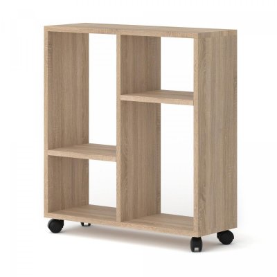 Table basse TRASCO 2 organiseur &agrave; roulettes 60 cm ch&ecirc;ne sonoma