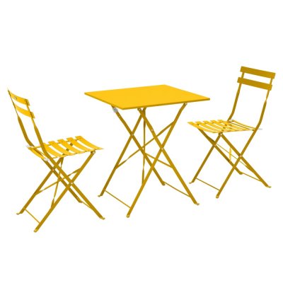 OVIALA Table bistrot de jardin et 2 chaises pliantes jaune
