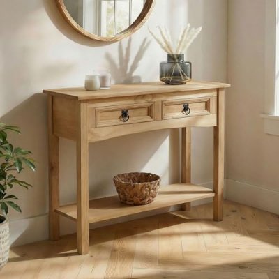 Table console en pin SALSA style mexicain, avec 2 tiroirs