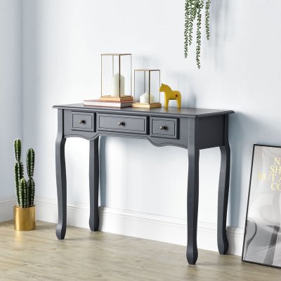 Table Console Hirschhorn avec 3 Tiroirs 78 x 100 x 35 cm Gris Fonc&eacute; [en.casa]