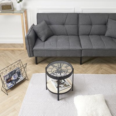 Table d'appoint en m&eacute;tal et bois horloge 40 cm