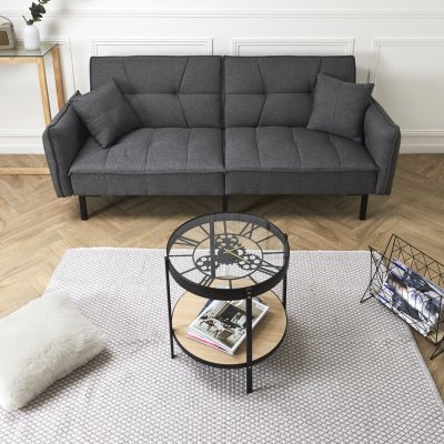 Table d'appoint en m&eacute;tal et bois horloge 50 cm