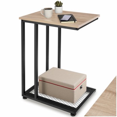 Table d'appoint ETON 48x35x66cm - Bois clair industriel, Ch&ecirc;ne Sonoma