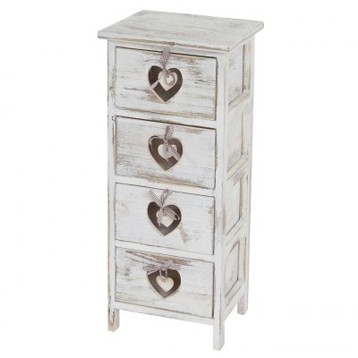 Table d'appoint Forli 4 tiroirs 70x29x25cm shabby vintage blanc