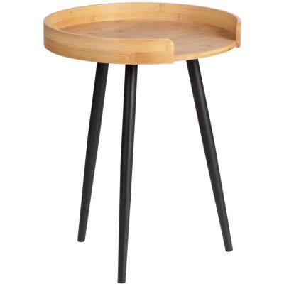 Table d'appoint ronde avec 4 pieds en m&eacute;tal Loft - Noir et bois
