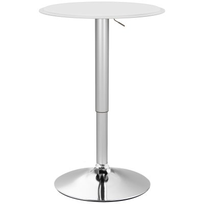 Table de bar bistro chic ronde hauteur r&eacute;glable m&eacute;tal chrom&eacute; pu blanc
