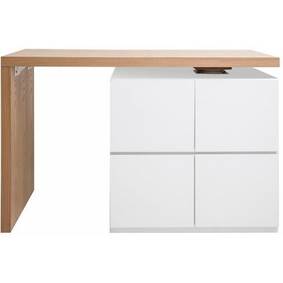 Table de bar modulable Miliboo MAX - Blanc mat et ch&ecirc;ne - H91 cm